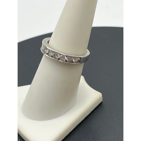 SS 925 Marked Sterling Silver Round Channel Set CZ Half Eternity Wave Band 7.5 - Picture 10 of 11